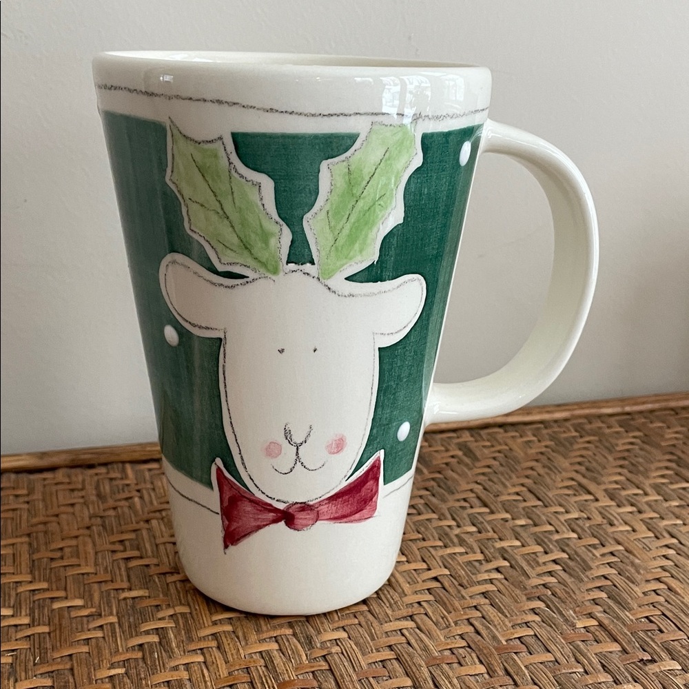 Large Reindeer Mug By Americaware - Holly Ears Bow Tie